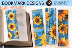 Blue Wooden Sunflowers PNG Bookmark Sublimation Designs Product Image 1