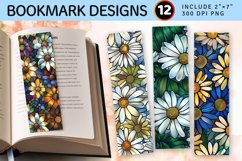 Stained Glass Daisy Flowers PNG Bookmark Sublimation Designs Product Image 1