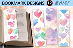 Soft Watercolor Pastel Multicolor Hearts PNG Bookmark Sublim Product Image 1