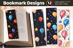 Birthday Balloons and Stars PNG Bookmark Sublimation Designs Product Image 1