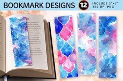 Watercolor Vibrant Blue Pink PNG Bookmark Sublimation Design Product Image 1