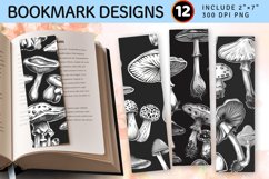 Monochrome Mushrooms PNG Bookmark Sublimation Designs Product Image 1