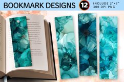 Teal Alcohol Ink Flowers PNG Bookmark Sublimation Designs Product Image 1