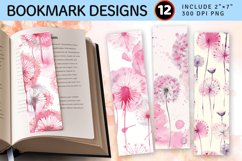 Watercolor Pink Dandelion PNG Bookmark Sublimation Designs Product Image 1