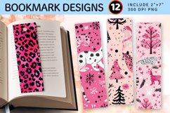 Pink Leopard Christmas PNG Bookmark Sublimation Design Product Image 1