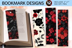 Red &amp; Black Flowers PNG Bookmark Sublimation Designs Product Image 1