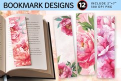 Pink Watercolor Peonies PNG Bookmark Sublimation Designs Product Image 1