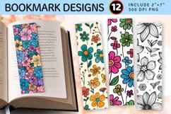 Cute Doodle Flowers PNG Bookmark Sublimation Designs Product Image 1