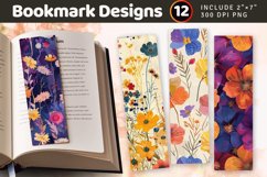 Vibrant Pressed Flowers PNG Bookmark Sublimation Designs Product Image 1