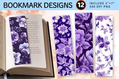Purple Floral Print Fabric PNG Bookmark Sublimation Design Product Image 1