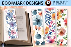 Watercolor Flowers PNG Bookmark Sublimation Design Product Image 1