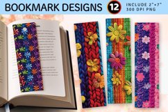Rainbow Knitted Flowers PNG Bookmark Sublimation Designs Product Image 1