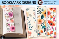 Boho Watercolor Flowers PNG Bookmark Sublimation Designs Product Image 1