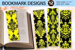 Neon Yellow Damask PNG Bookmark Sublimation Design Product Image 1