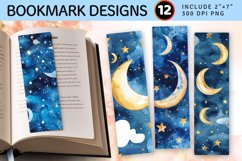 Watercolor Space Sky Moon Stars PNG Bookmark Sublimation Des Product Image 1