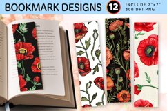 Poppy Flowers Embroidery PNG Bookmark Sublimation Designs Product Image 1