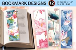 Watercolor Lotus Floral PNG Bookmark Sublimation Design Product Image 1