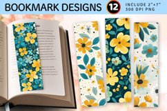 Teal &amp; Yellow Cute Flowers PNG Bookmark Sublimation Designs Product Image 1