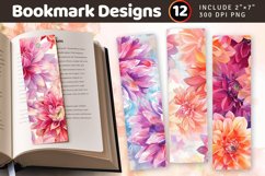 Watercolor Dahlia Flowers PNG Bookmark Sublimation Designs Product Image 1