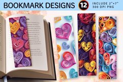 Paper Quilling Hearts PNG Bookmark Sublimation Designs Product Image 1