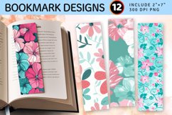 Pink and Teal Flowers PNG Bookmark Sublimation Designs Product Image 1