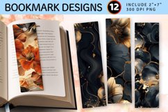 Luxury Gold Alcohol Ink Flowers PNG Bookmark Sublimation Des Product Image 1
