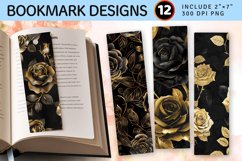Black and Gold Roses PNG Bookmark Sublimation Designs Product Image 1