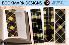 Gold &amp; Black Plaid PNG Bookmark Sublimation Designs Product Image 1