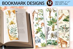 Watercolor Safari PNG Bookmark Sublimation Design Product Image 1