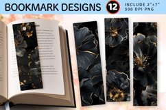 Luxury Black Alcohol Ink Flowers PNG Bookmark Sublimation De Product Image 1