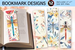 Watercolor Floral Dragonfly PNG Bookmark Sublimation Designs Product Image 1