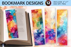 Rainbow Alcohol Ink Floral PNG Bookmark Sublimation Designs Product Image 1