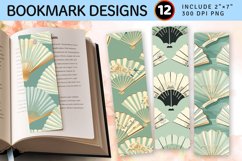 Mint Japanese Fan PNG Bookmark Sublimation Design Product Image 1