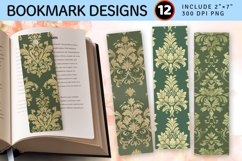 Muted Green and Gold Damask PNG Bookmark Sublimation Design Product Image 1