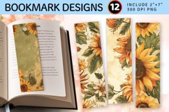 Vintage Autumn Sunflowers PNG Bookmark Sublimation Designs Product Image 1