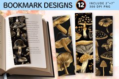 Black Gold Mushrooms PNG Bookmark Sublimation Designs Product Image 1