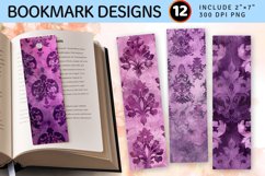 Watercolor Plum Damask PNG Bookmark Sublimation Design Product Image 1