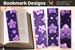 Purple Kawaii Stars PNG Bookmark Sublimation Designs Product Image 1