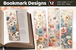 Vintage wild Flowers PNG Bookmark Sublimation Designs Product Image 1