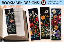 Boho Wildflowers Embroidery PNG Bookmark Sublimation Designs Product Image 1