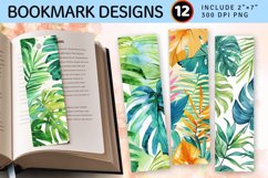 Watercolor Tropical Leaves PNG Bookmark Sublimation Designs Product Image 1