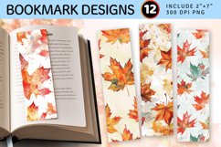 Watercolor Maple Leaves PNG Bookmark Sublimation Designs Product Image 1