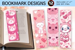Cute Pink Kitten &amp; Hearts PNG Bookmark Sublimation Designs Product Image 1