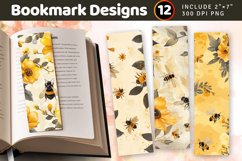 Yellow Floral Honeybees PNG Bookmark Sublimation Designs Product Image 1