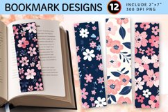 Pink &amp; Navy Cute Flowers PNG Bookmark Sublimation Designs Product Image 1