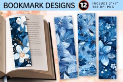 Blue Winter Flowers PNG Bookmark Sublimation Designs Product Image 1