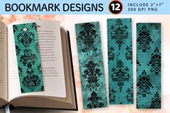 Teal and Black Damask PNG Bookmark Sublimation Design Product Image 1