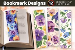Whimsical Pansy Flowers PNG Bookmark Sublimation Designs Product Image 1