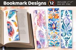 Watercolor Bohemian PNG Bookmark Sublimation Designs Product Image 1