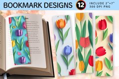 Colorful Paper Tulip Flower PNG Bookmark Sublimation Designs Product Image 1
